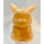 A hand-carved gemstone sculpture of the Pokémon Pikachu, crafted from vibrant Yellow Calcite. The figure features Pikachu in a classic sitting pose with its signature pointed ears and a cheerful, open-mouthed expression. The stone has a translucent, honey-colored glow with natural white crystalline veining throughout.