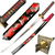 A composite product image of a Kazan Teng katana featuring a high-quality forged steel blade with a visible wavy hamon line. The black scabbard is decorated with a striking crimson red dragon design set against a rising sun. Close-up shots highlight the intricate gold-toned dragon handguard (tsuba) and the traditional black cord-wrapped handle with red ray skin underneath.