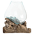 Medium molten glass bowl on natural driftwood base for rustic home decor and artistic centerpiece display