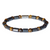 A smooth barrel magnetic bracelet made of alternating tiger eye and metallic gray cylindrical beads, featuring a magnetic clasp.