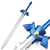 Light blue foam replica of the Master Sword from Legend of Zelda, featuring a translucent blade and detailed hilt with winged motifs and a golden emblem.