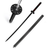 Foam katana resembling Tanjiro Kamado's sword from "Demon Slayer Kimetsu no Yaiba," featuring a black handle with red accents, a circular guard, a curved silver blade, and a matching black scabbard.