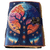 Chakra Moon Tree of Life leather journal with colorful tree artwork and crescent moon design