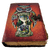 Embossed hourglass owl premium leather journal featuring an intricate owl motif with an hourglass on a rich brown leather cover.