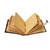 Open purple leather journal lying flat, displaying blank, rustic deckle-edge paper pages.