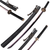 Purple folded steel katana with intricate dragon-designed fittings and a black cord-wrapped grip, shown from various angles.