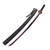Purple folded steel high quality katana displayed with its sleek black scabbard and intricate gold-accented sword fittings.