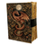 Red Dragon Premium Leather Journal front cover featuring an embossed red dragon design, antique metal lock closure, and decorative leather stitching.