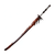 Close-up view of a Monster Hunter inspired long sword showing its distinct spiked guard and dark polished blade.