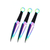 Three rainbow-finished kunai with pointed iridescent blades, black wrapped handles, and circular rainbow rings.