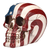 Cold-cast resin skull painted with American flag design, featuring red and white stripes and blue with white stars.