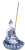 Blue and white Buddha incense burner with intricate floral patterns, with a burning incense stick in a decorative ceramic incense holder.