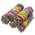Five handcrafted chakra and white sage bundles neatly arranged together against a clean, isolated white background.