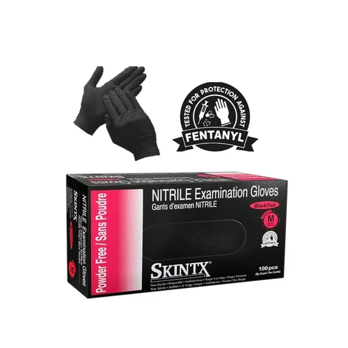 SKINTX Black Nitrile Exam Gloves XL | Powder-Free Disposable Gloves (100 ct) | Superior Puncture Resistance & Comfort