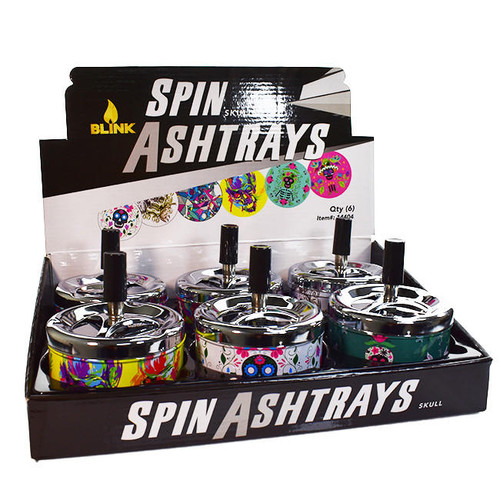  Blink Spin Away Ashtray Display 6ct - Skull  at The Cloud Supply