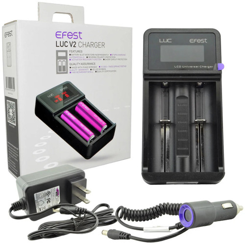  Efest LUC V2 - Dual Slot Battery Charger with Car Charger for 18650/20700/10440/14500 And More  at The Cloud Supply