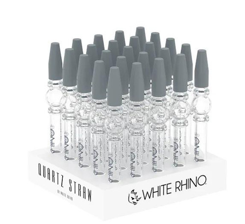 White Rhino Pyrex Dab Straw with Silicone Cap 25ct Display