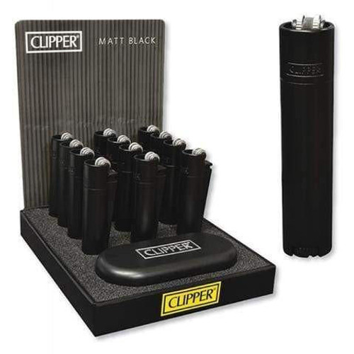 Clipper Lighters 12ct Full Metal Display - Matte Black  at The Cloud Supply