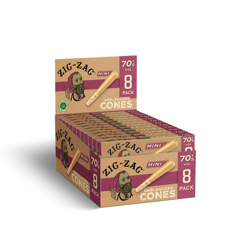 Zig Zag Unbleached 70's Cones - 18pk 8 Per Pack  at The Cloud Supply