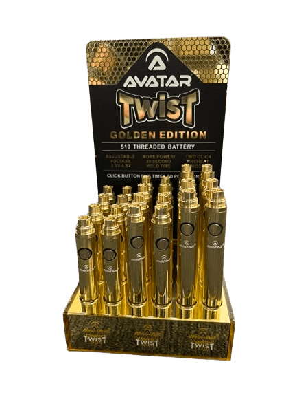 Avatar Twist 510 Threaded Battery 650mAh-900mAh-1100mAh 8pc each Gold Edition Avatar 510 Batteries The Cloud Supply