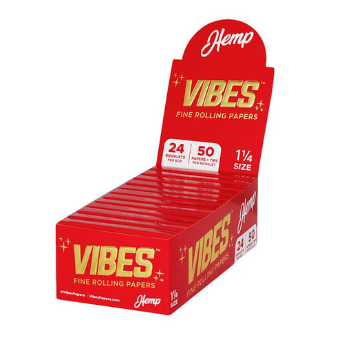  Vibes Hemp (Red) Rolling Papers with Filters 1 1/4 Slim - 24pk  at The Cloud Supply