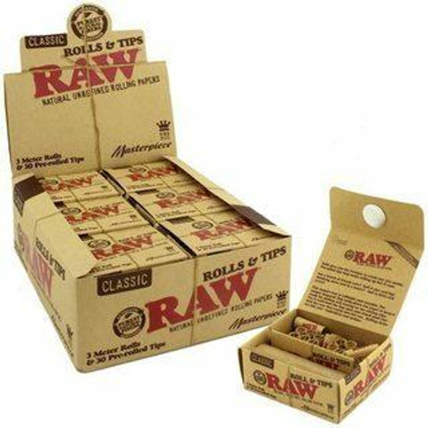 RAW RAW Classic Masterpiece Rolling Papers King Size Rolls With Tips - 12pk at The Cloud Supply