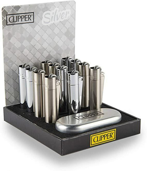 Clipper Clipper Lighters 12ct Full Metal Display - Silver at The Cloud Supply