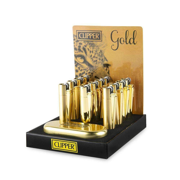 Clipper Clipper Lighters 12ct Full Metal Display - Gold at The Cloud Supply