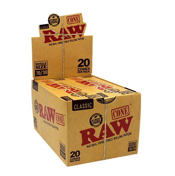RAW Raw Classic Cones 70mm/30mm 20ct - Box of 12 Packs at The Cloud Supply