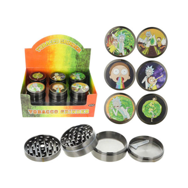 No Brand Rick And Morty 55mm 4 Part Alloy Tobacco Grinder Gunmetal - 12pk  at The Cloud Supply
