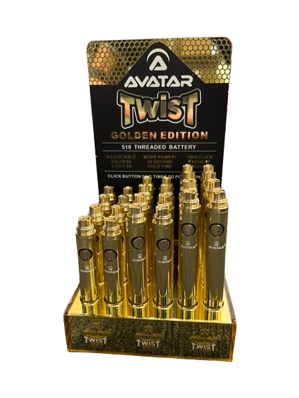 Avatar Twist 510 Threaded Battery 650mAh-900mAh-1100mAh 8pc each Gold Edition