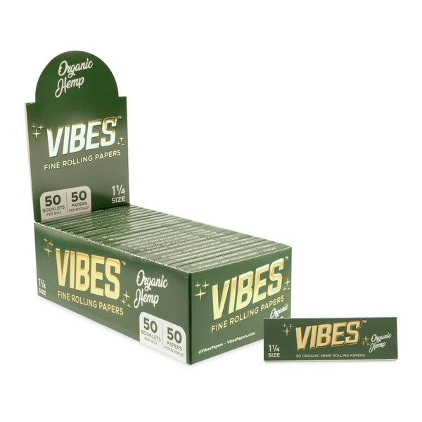  Vibes Organic Hemp (Green) Rolling Papers With Tips 1 1/4 Slim - 24pk  at The Cloud Supply