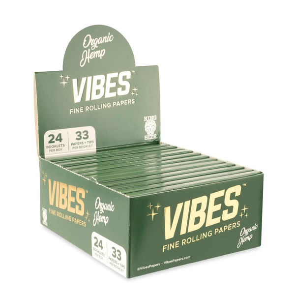  Vibes Organic Hemp (Green) Rolling papers With Tips King Size Slim - 24pk  at The Cloud Supply