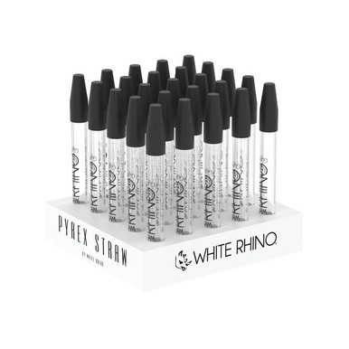 White Rhino Pyrex Dab Straw with Silicone Cap 25ct Display  at The Cloud Supply