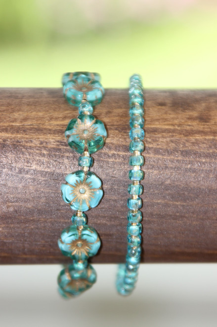 Gold Aquamarine Bracelet set