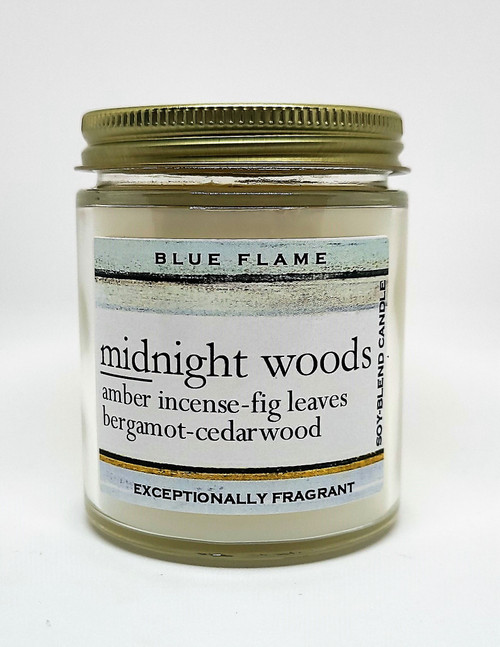 midnight woods gold top candle.