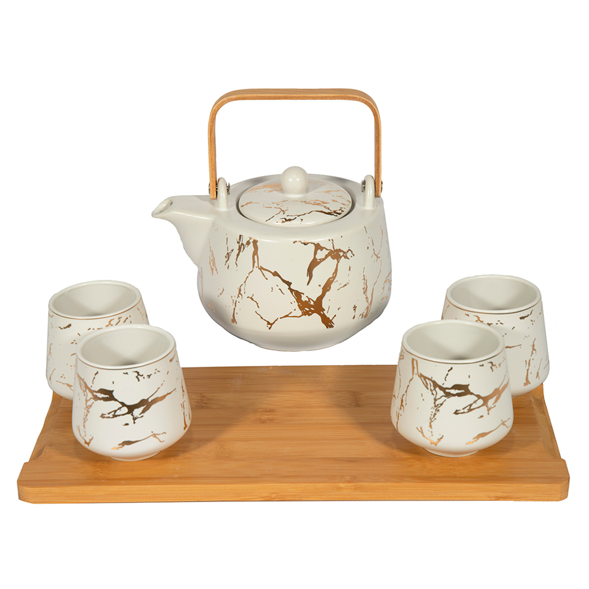 Marble Tea Set with Cups and Tea Tray | White and Gold