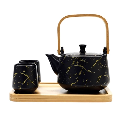 Marble Tea Set with Cups and Tea Tray