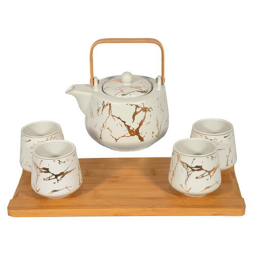 Marble Tea Set with Cups and Tea Tray