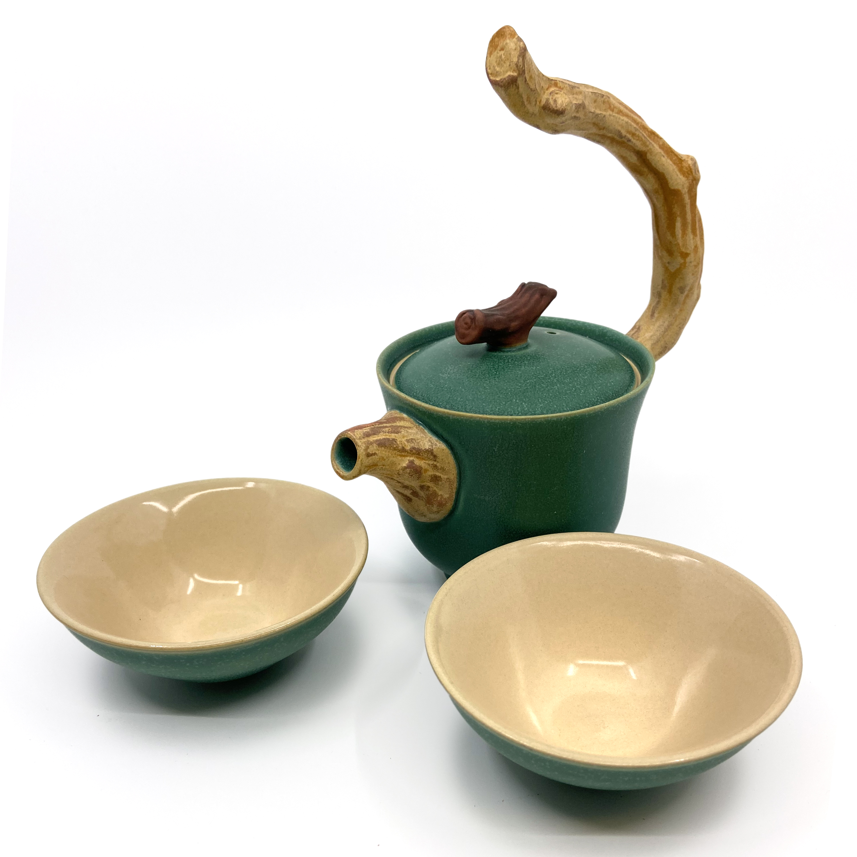 Twig Handle Teapot & 2 cups