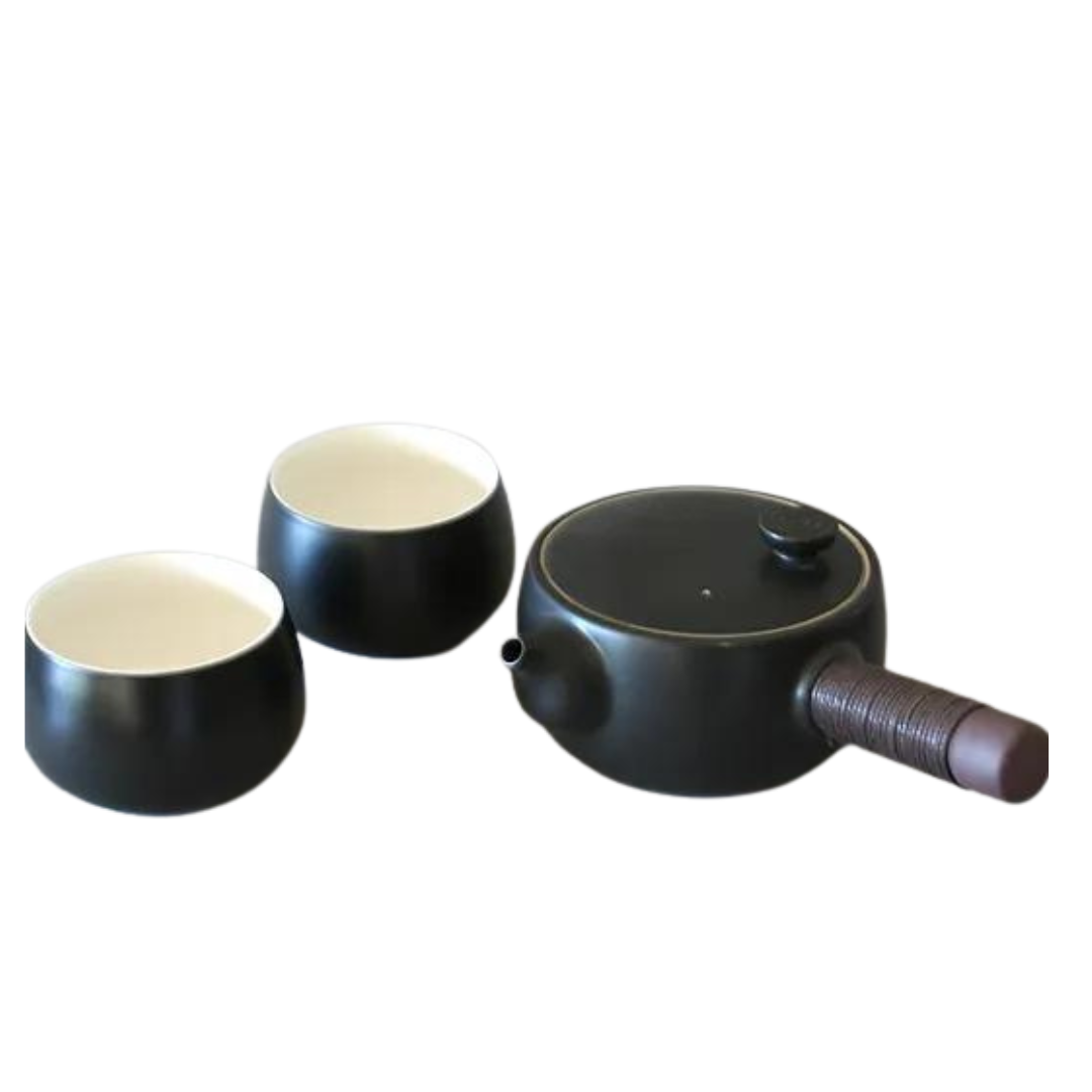 Side handle Teapot & 2 cups