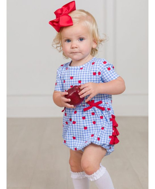 Apple Orchard Gingham Knit Bow Bubble Romper