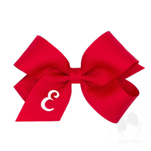 Red Hair bow  white  Initial 