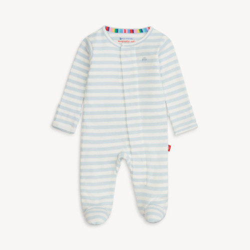 Blue Stripe Organic Cotton Magnetic Footie Blue Stripe Organic Cotton Magnetic Footie