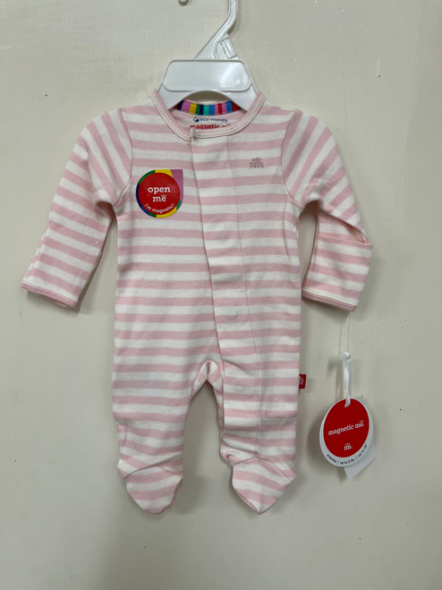 Pink stripe organic cotton magnetic footie Pink stripe organic cotton magnetic footie