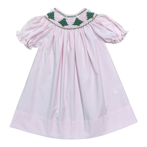 Christmas tree smocked pink dress Christmas tree smocked pink dress