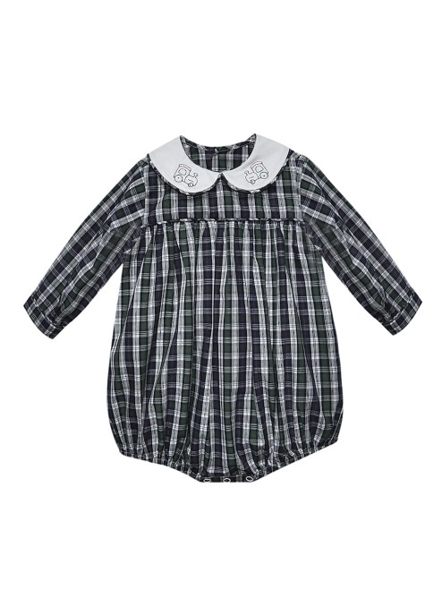 Navy plaid sawyer boy bubble train Navy plaid sawyer boy bubble train