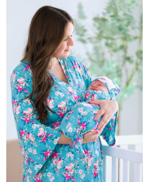 Fancy Me Floral Ruffle Knotted Sleep Gown Hat Set