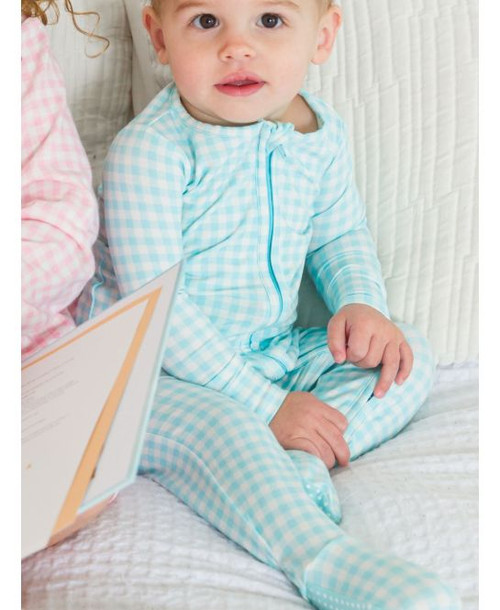 Gingham One Piece Footie Pajamas, Modal Blend