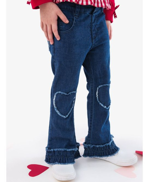 Medium Wash Heart Applique Crop Flare Jeans